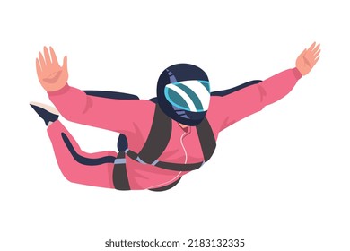 Man Parachutist Skydiving and Free-falling in the Air Descenting on the Earth Vector Illustration