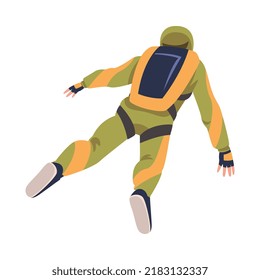 Man Parachutist Skydiving and Free-falling in the Air Descenting on the Earth Vector Illustration