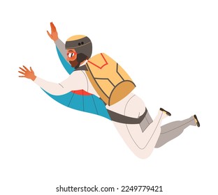 Man Parachutist Skydiving and Free-falling in the Air Descenting on the Earth Vector Illustration