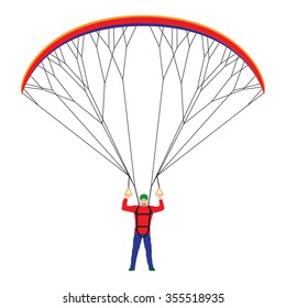 Man with a paraglider. Paraglider. Paraplane. Kite. 