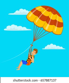 man parasailing in the sky cartoon vector illustration