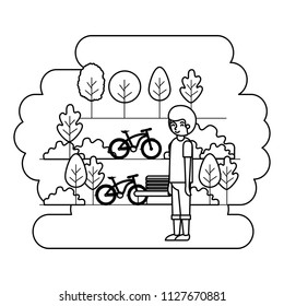 man in the park with bicycle