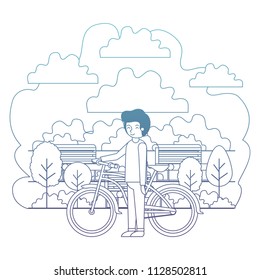 man in the park with bicycle