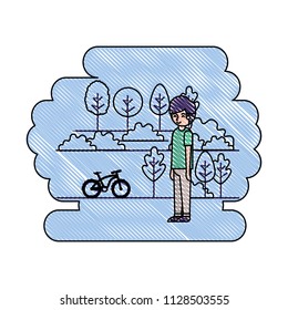 man in the park with bicycle