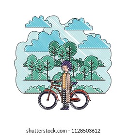 man in the park with bicycle