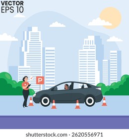A man park their car in parking
