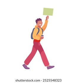 Hombre participa en manifestación con Ilustración vectorial de Anuncio