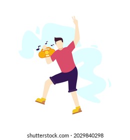 man party radio music dance people character flat design vector illustration