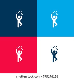 Man Partying four color material and minimal icon logo set in red and blue