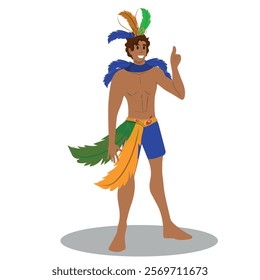 man partying in fun clothes, young man in carnival clothes, traditional festival of rio de janeiro of brazil. vector illustration.