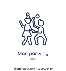 man partying icon from people outline collection. Thin line man partying icon isolated on white background.