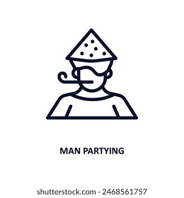 man partying icon. Thin line man partying icon from people collection. Outline vector isolated on white background. Editable man partying symbol can be used web and mobile