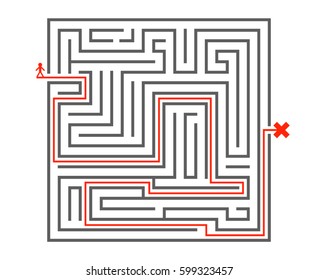 Man pass way intricacy labyrinth maze isometric background design template vector illustration