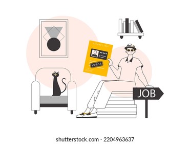 The man passed the job test. Lineart minimalistic style. Vector illustration.