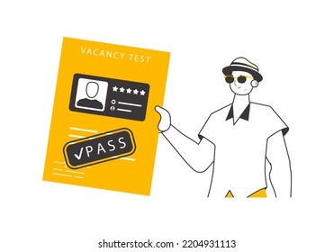 The man passed the job test. Minimalistic linear style. Isolated. Vector illustration.