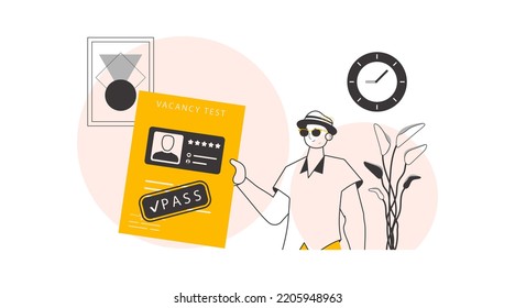 The man passed the job test. Modern linear style. Vector illustration.