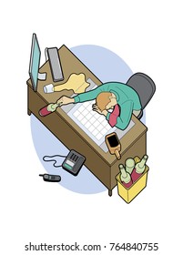 Man passed out drunk sitting at desk