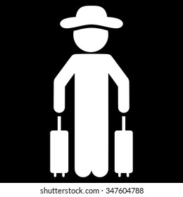 Man Passenger vector icon. Style is flat symbol, white color, rounded angles, black background.