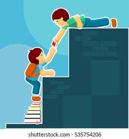 A man passes a book to another person