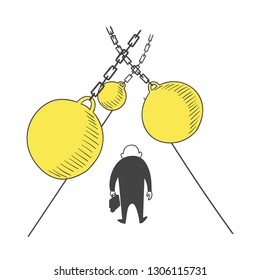 A man passes through obstacles.