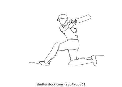 Un hombre apasionado por jugar al cricket. Dibujo de una línea de cricket