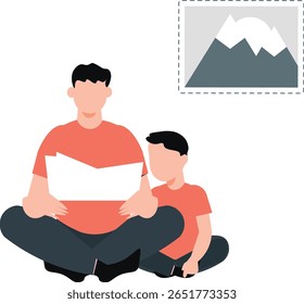 The man, with a patient demeanor, sits beside his attentive son, engrossed in imparting knowledge. Using a chalkboard, he carefully explains, demonstrating each concept with enthusiasm. 