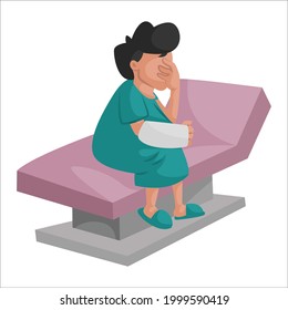 Man patient is upset and sitting in bed. Vector graphic illustration. Individually on a white background.