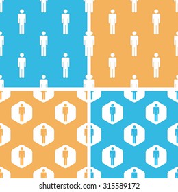 Man pattern set, simple and hexagon, on yellow or blue background