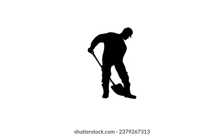 man with a paw works, black isolated silhouette