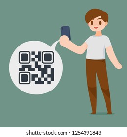  A man pay by QRcode scanner