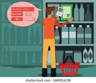 A man was paying bill with mobile banking payment – Vector Illustration