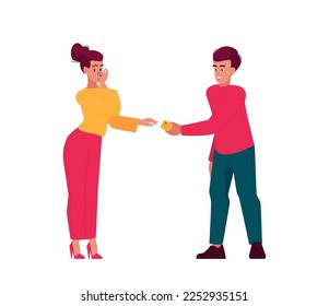 Man Paying Money To Woman. Husband or Friend Gives Credit Card To Cheerful Wife or Girlfriend. Characters Relations, Friendship or Lovers Relationship. Cartoon People Vector Illustration