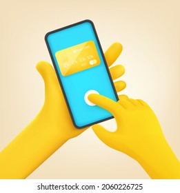 Man paying via modern smartphone. Cartoon style vector illustration