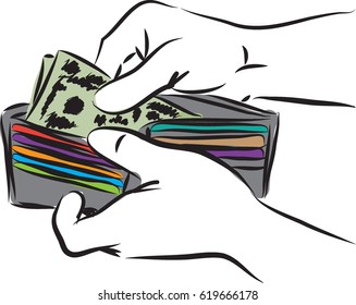 MAN PAYING WITH WALLET VECTOR ILLUSTRATION
