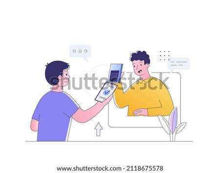 Man pays through terminal. Character applies smartphone, modern technologies and payment by card. Cashless transactions and transfers. Convenient service, atm. Cartoon flat vector illustration