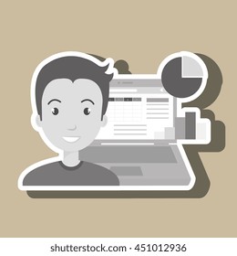 man with pc isolated icon design, vector illustration  graphic 