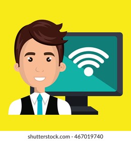 man pc wifi web vector illustration graphic