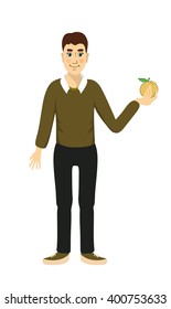 man with a peach vector. man with a meal vector