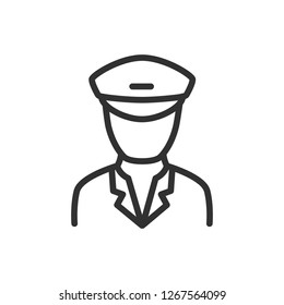 man in peaked cap. linear icon. Line with editable stroke