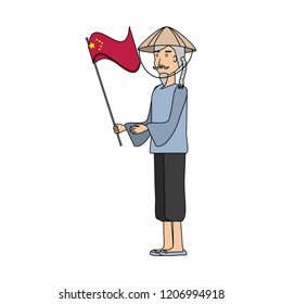 man peasant with flag chinese avatar character