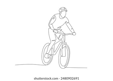 Man pedaling a bicycle. Biking concept one-line drawing