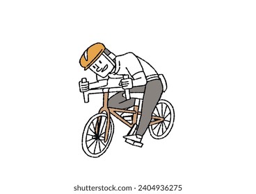 A man pedaling a bicycle at full speed People who enjoy bicycling as a hobby