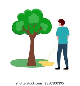 Man peeing in a park in flat design on white background. Bad habit.