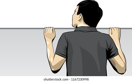 Man Peeking From behind the wall Illustration