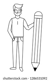 man with pencil black and white