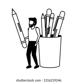 man with pencil and filled case