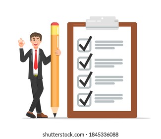 Ein Mann mit Bleistift und großer Checkliste