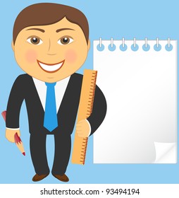 man with pencil, ruler and notepad with space for text