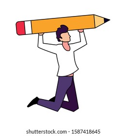 man with pencil to write on white background vector illustration design