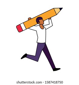 man with pencil to write on white background vector illustration design